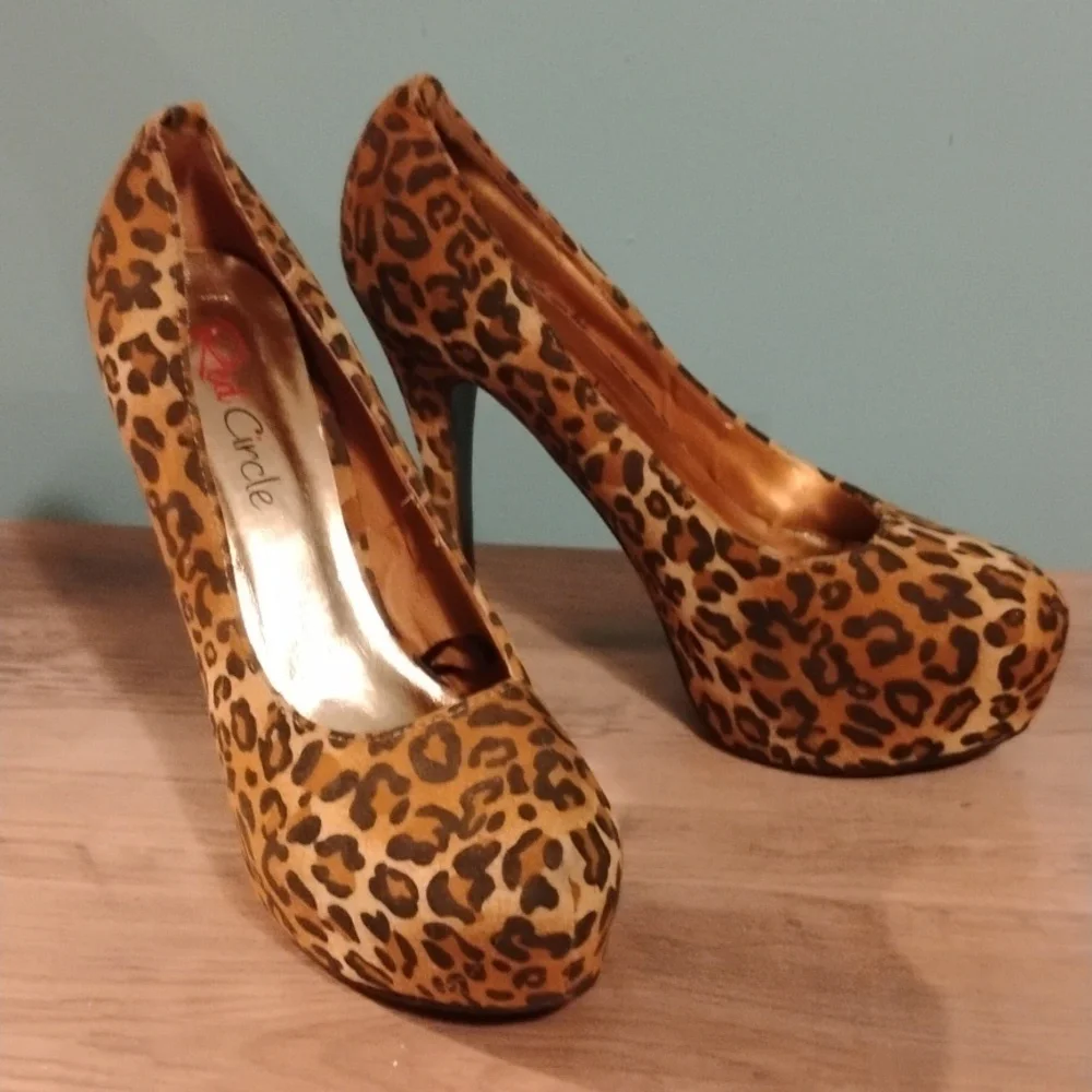Red Circle Animal Print Platform Heels